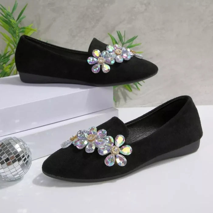Crystal Flower Point Toe Flats