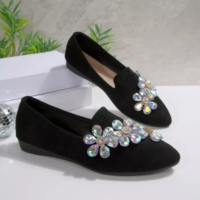 Crystal Flower Point Toe Flats