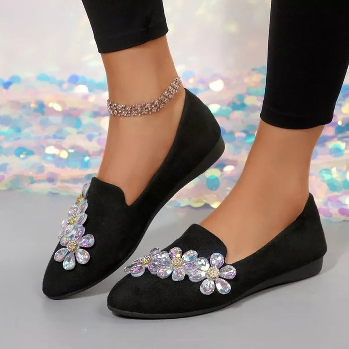 Crystal Flower Point Toe Flats