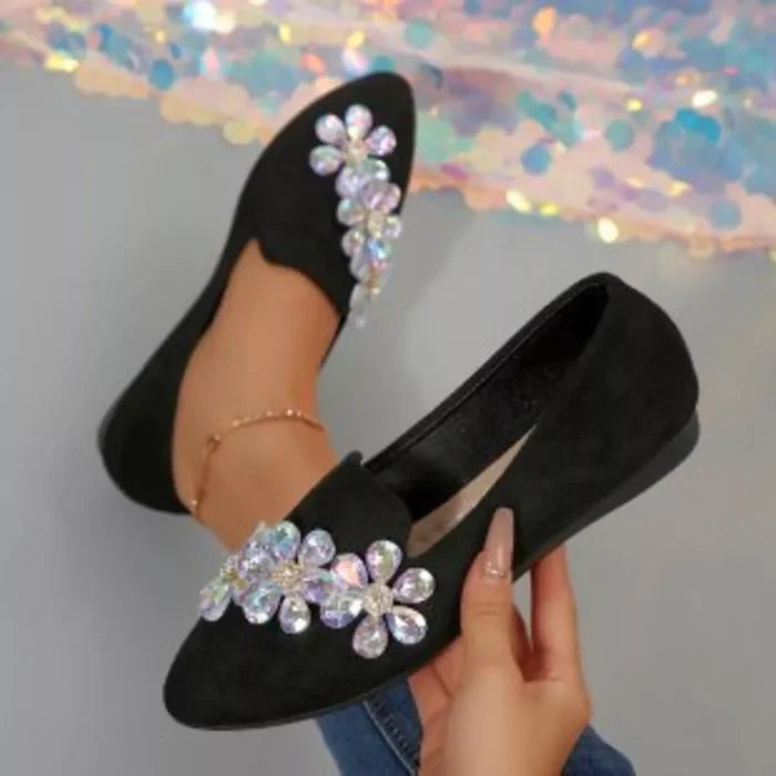 Crystal Flower Point Toe Flats