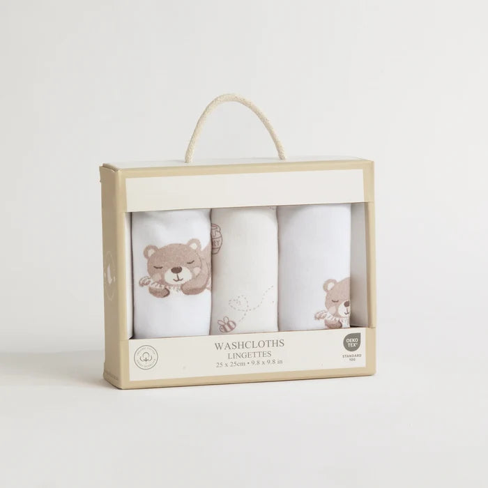 Cuddly Bear 3pk Washcloth Gift Set