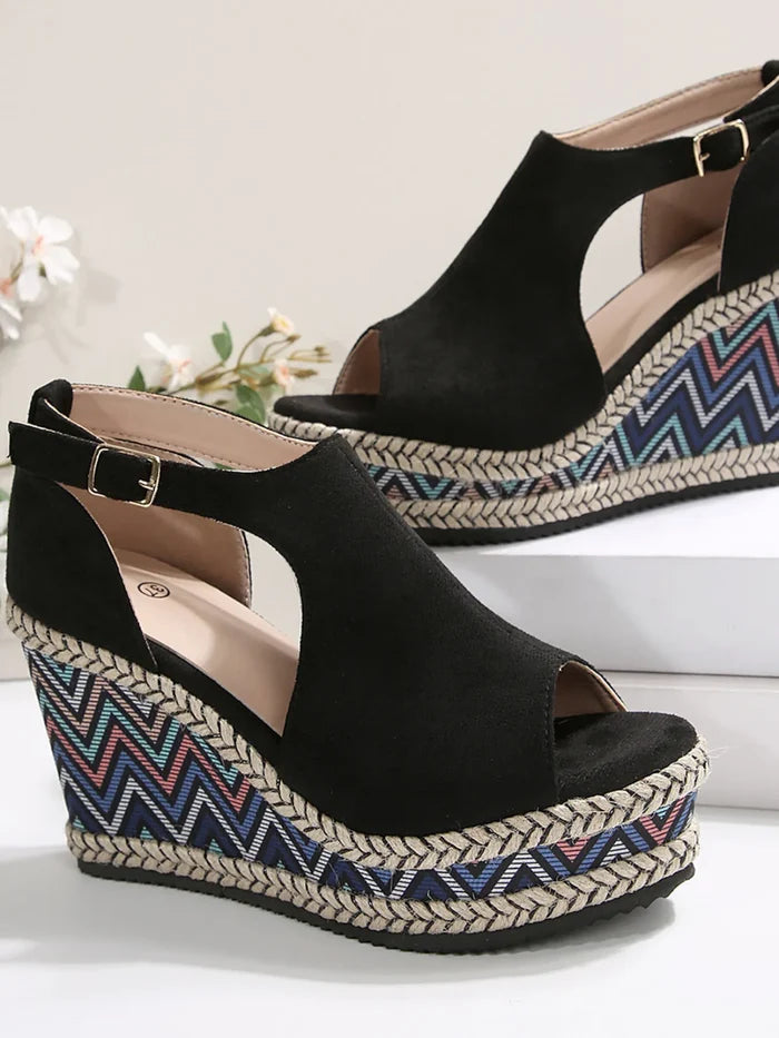Cutout Platform Wedge Sandals
