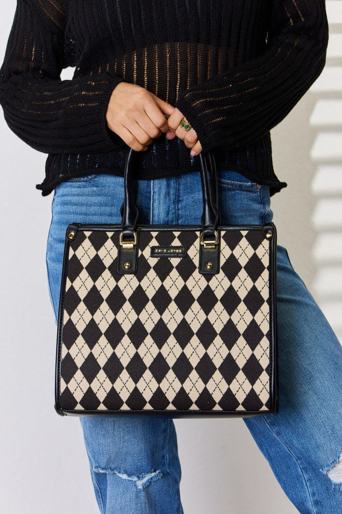 David Jones Argyle Pattern PU Leather Handbag for Style