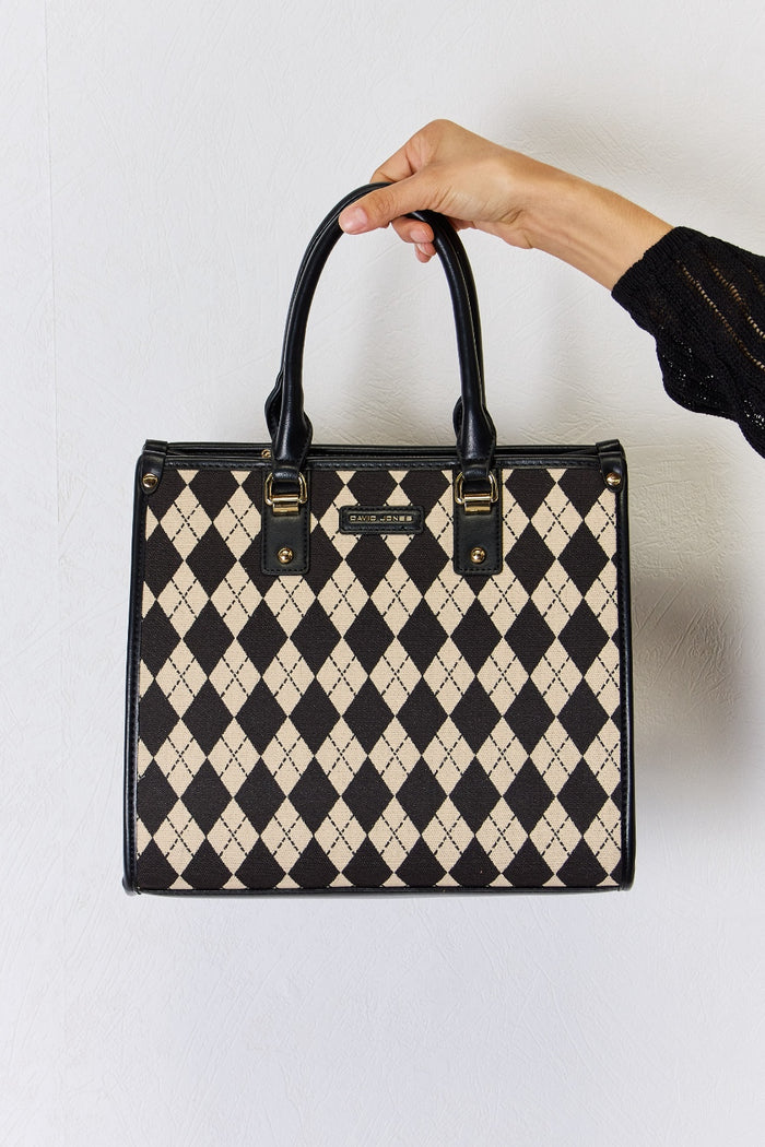 David Jones Argyle Pattern PU Leather Handbag for Style
