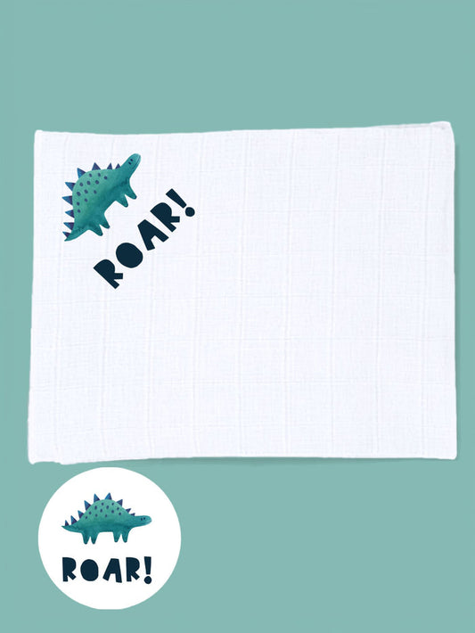 'Dino Discovery' 100% Pure Cotton Muslin - 70cm x 70cm - One Muslin Muslin Little Mouse Baby Clothing & Gifts White