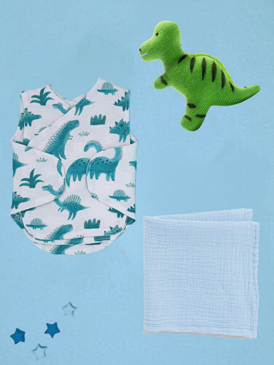 Dinosaur Discovery Gift Box - Incubator Vest, Toy & Muslin Gift Set Little Mouse Baby Clothing & Gifts