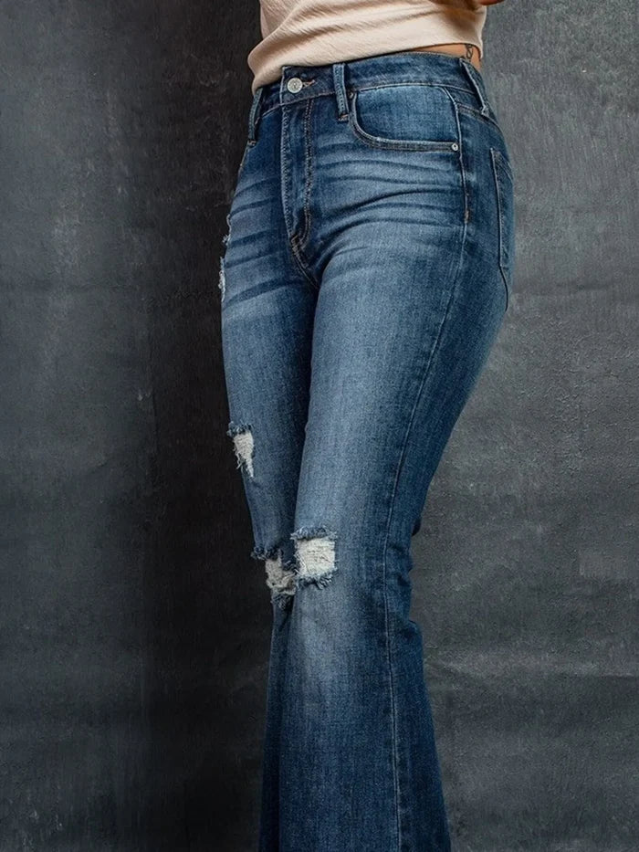 Distressed High-Waisted Flare Jeans