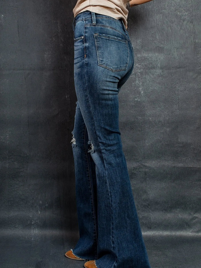 Distressed High-Waisted Flare Jeans