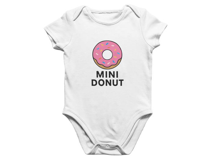 white t-shirt and baby grow with donut and mini donut funny matching family outfit