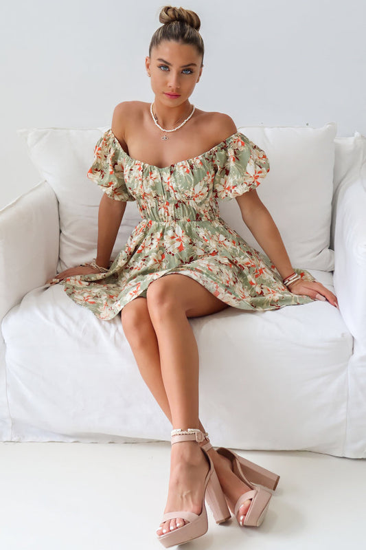 Doria Mini Dress - Green Floral - Runway Goddess