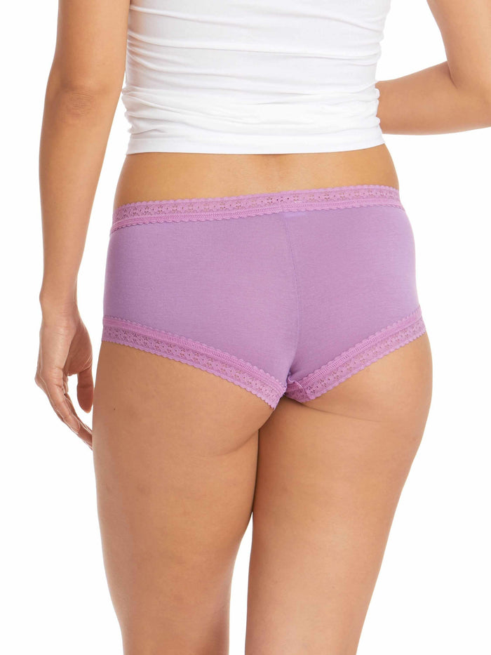 DreamEase™ Boyshort Berry Pie Purple - On Model Back View, Cheeky Coverage & Lace-Trim Detail | Hanky Panky