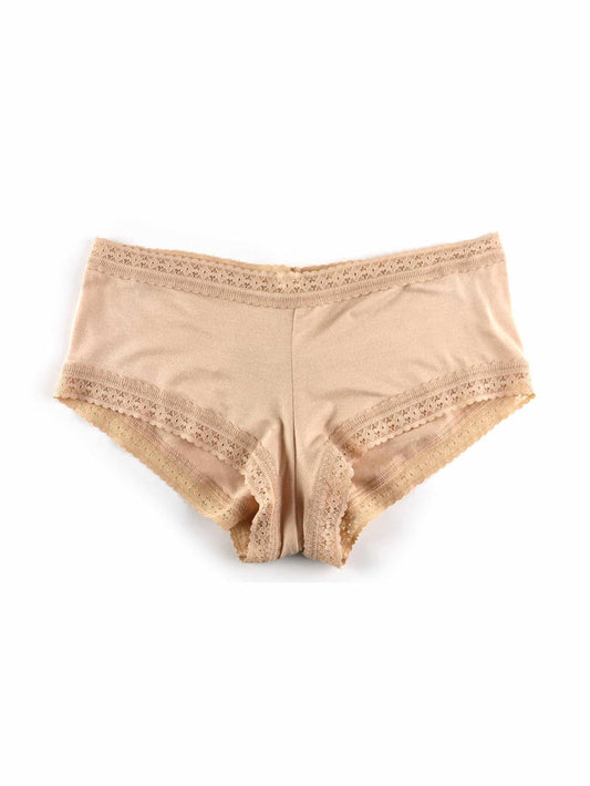 DreamEase™ Boyshort Chai - Flat Lay Front View, Lace-Trim Modal Boyshort Panty | Hanky Panky