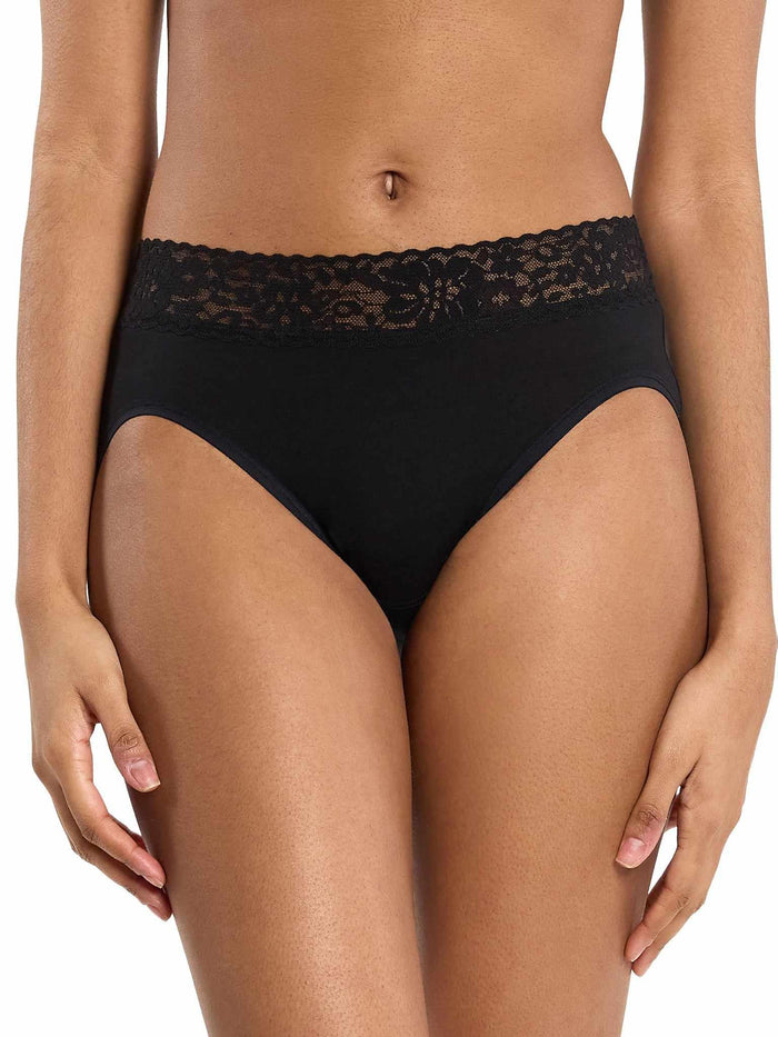 Black DreamEase™ French Brief with lace waistband - Front View, buttery soft Modal underwear | Hanky Panky