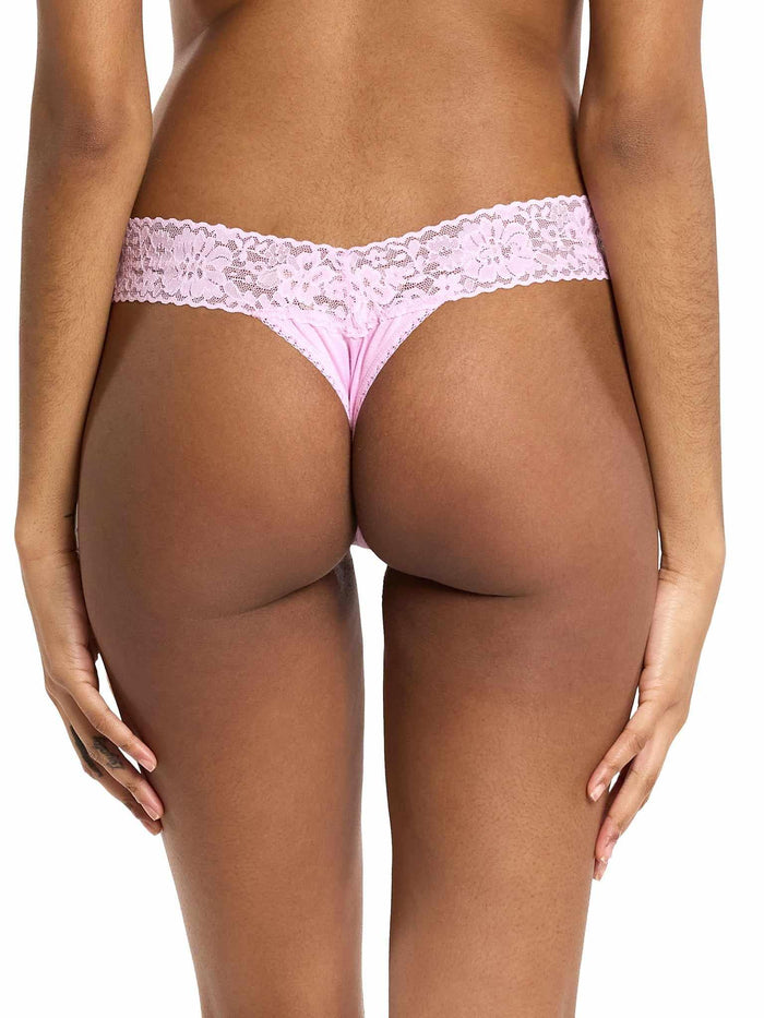 Cotton Candy Pink DreamEase™ Original Rise Thong no-VPL lace waistband - Back View | Hanky Panky