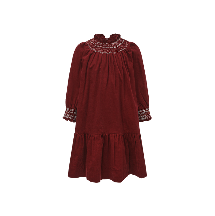 dress corduroy smocked - burgundy