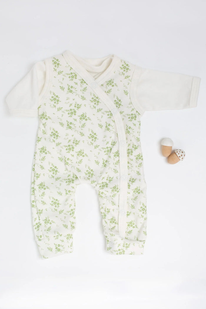 Dungaree & Top Set, Apple Floral, Premium 100% Organic Cotton Dungaree Tiny & Small