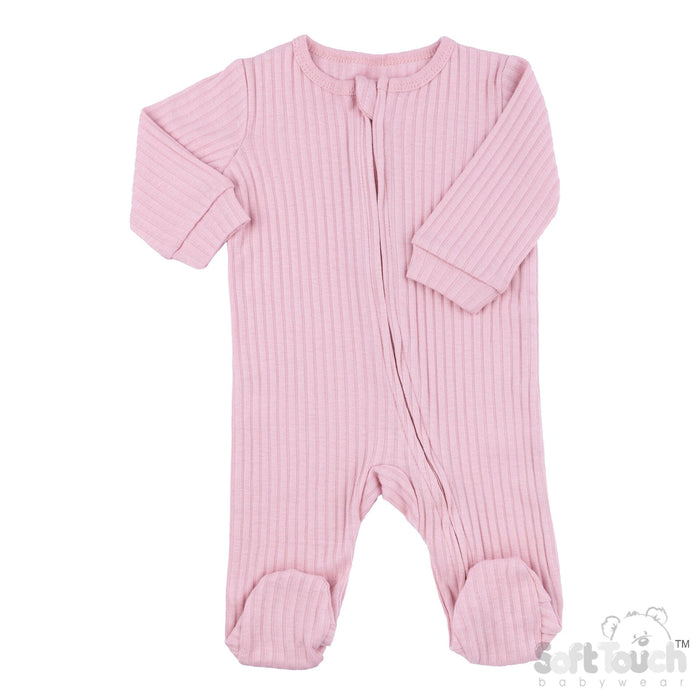 Dusky Pink Ribbed Sleepsuit - 100% Cotton Sleepsuit / Babygrow Soft Touch