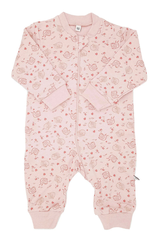 Dusty Brown Snail Print Footless Babygrow Sleepsuit / Babygrow Pippi