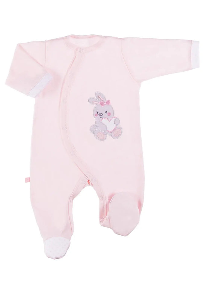 Early Baby Babygrow, Embroidered Bunny Design - Pink Sleepsuit / Babygrow EEVI