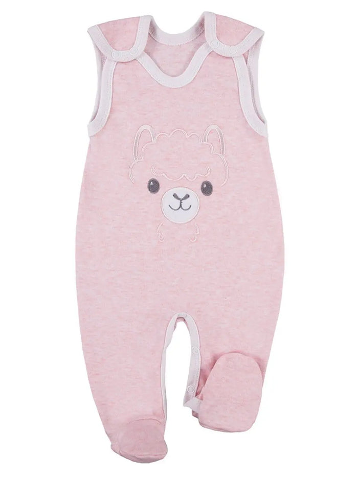 Early Baby Footed Dungarees, Cute Alpaca Design - Pink Dungaree EEVI