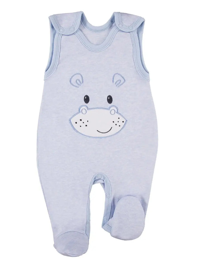 Early Baby Footed Dungarees, Cute Hippo Design - Blue Dungaree EEVI