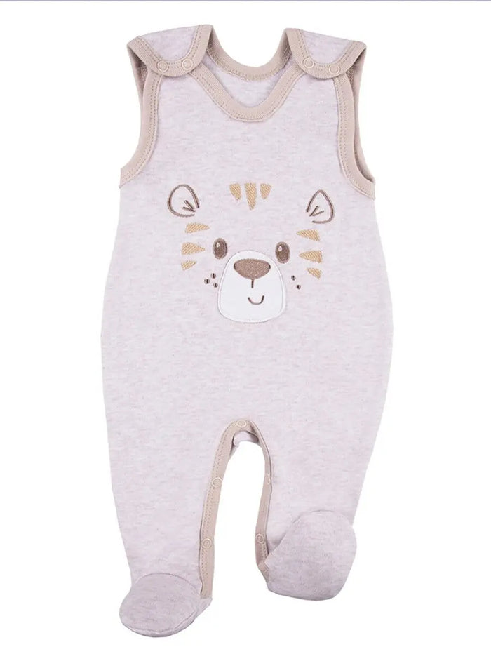 Early Baby Footed Dungarees, Cute Tiger Design - Ecru Dungaree EEVI