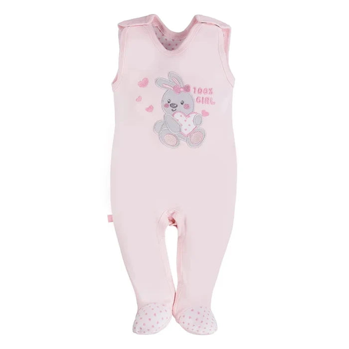 Early Baby Footed Dungarees, Embroidered Bunny Design - Pink Dungaree EEVI