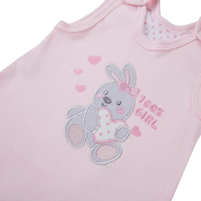 Early Baby Footed Dungarees, Embroidered Bunny Design - Pink Dungaree EEVI