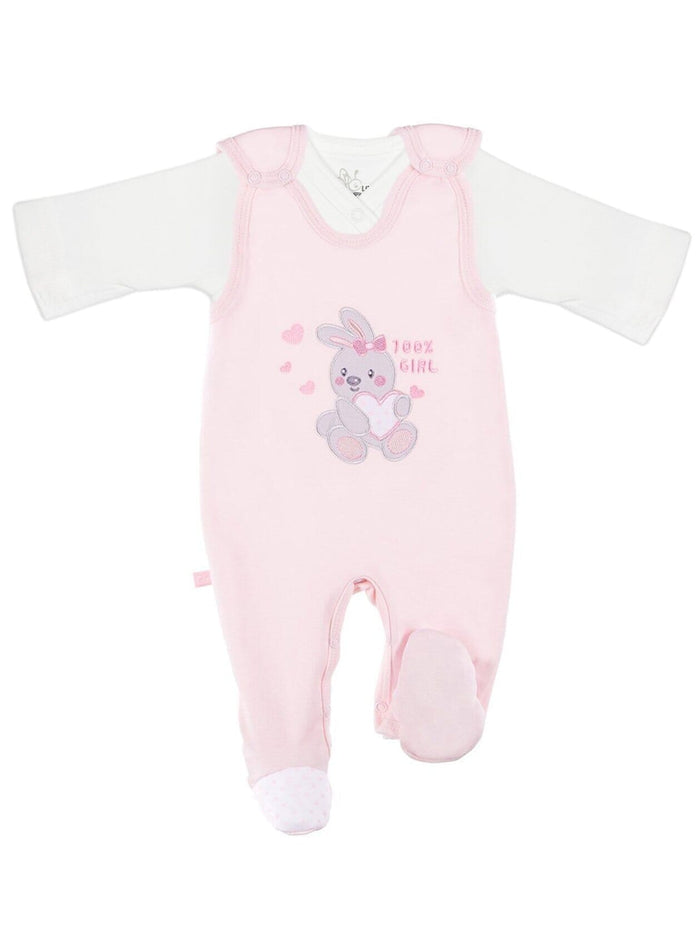 Early Baby Top & Bunny Footed Dungarees Set - Pink Dungaree EEVI