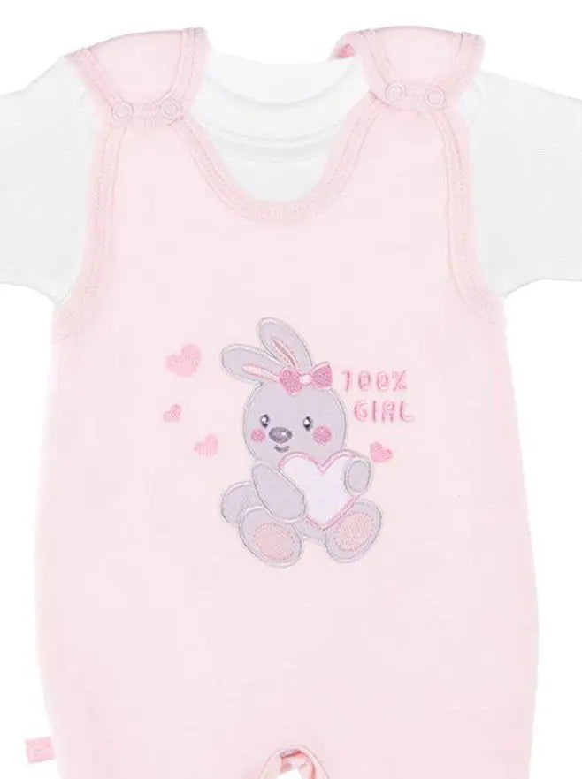 Early Baby Top & Bunny Footed Dungarees Set - Pink EEVI