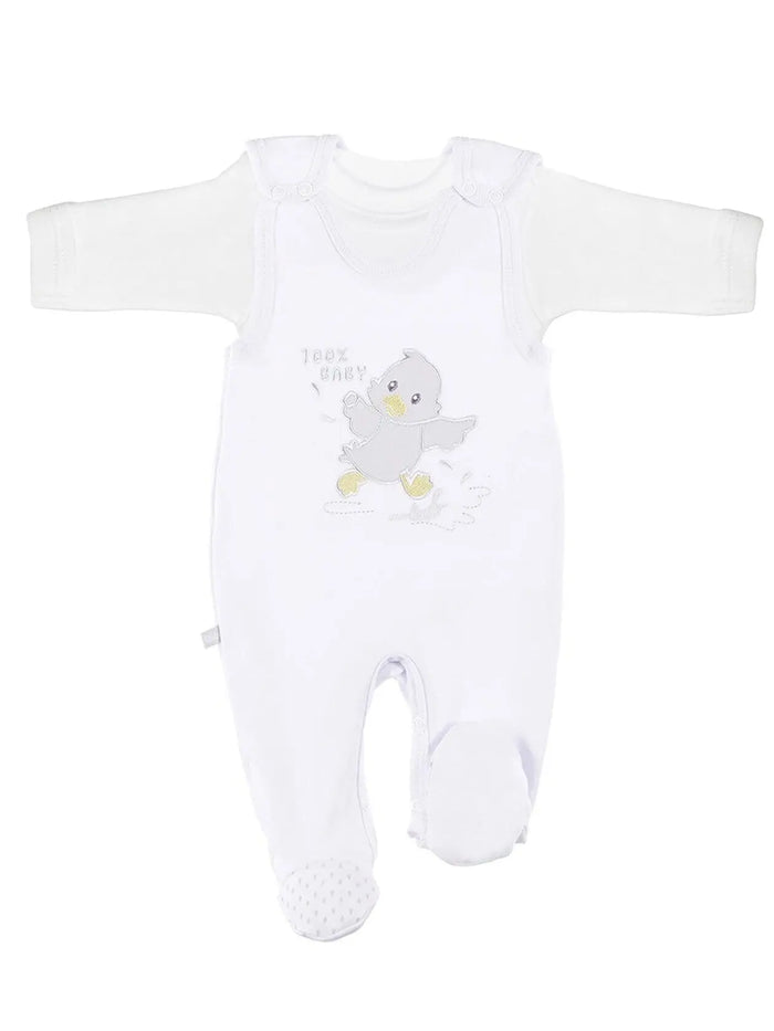 Early Baby Top & Chick Footed Dungarees Set - White Dungaree EEVI