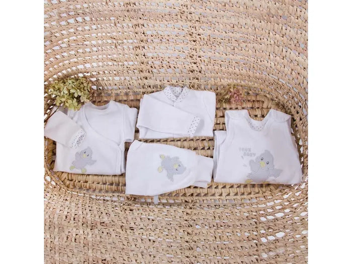 Early Baby Top & Chick Footed Dungarees Set - White Dungaree EEVI