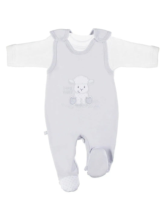 Early Baby Top & Lamb Footed Dungarees Set - Grey Dungaree EEVI