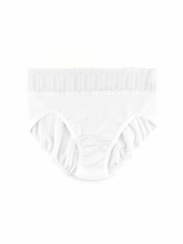 ECO Rx™ French Brief White - Flat Lay Front, Ribbed Sustainable Eco Fabric with Lace Trim, Full Coverage French Brief | Hanky Panky