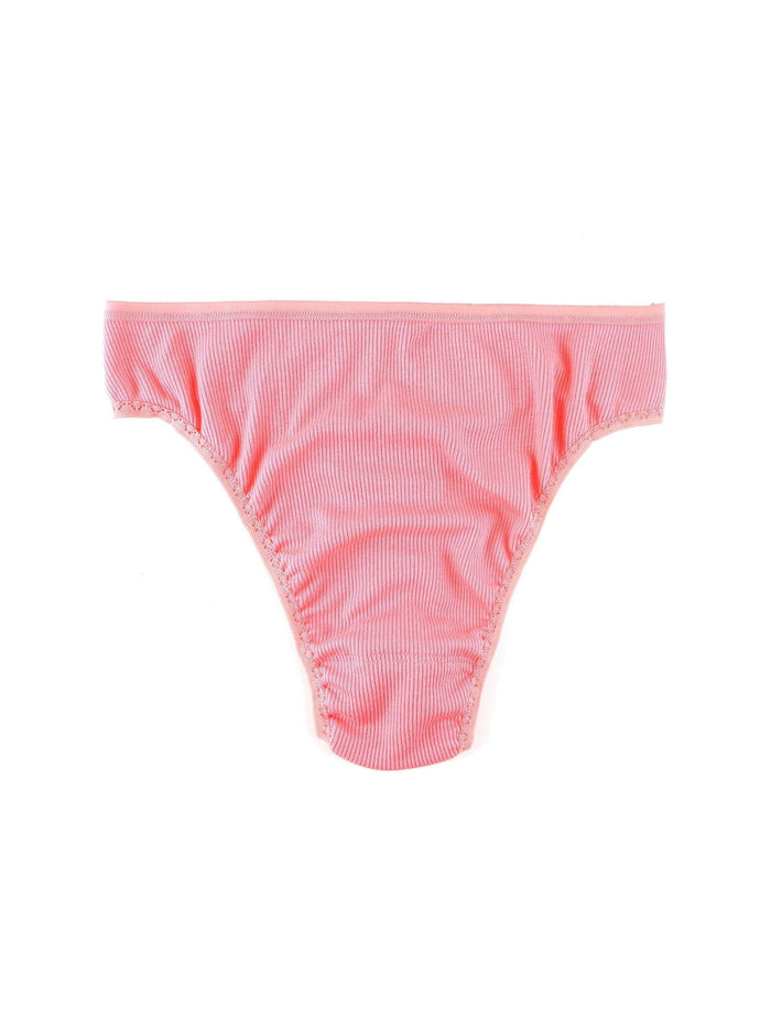 Lotus Pink ECO Rx™ High Cut Thong - Flat Lay Front, Ribbed Recycled Fabric Detail | Hanky Panky