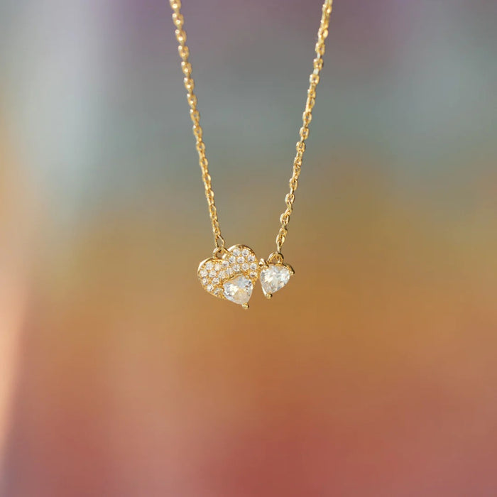 Elegant 18K Gold-Plated Zircon Heart Necklace in Sterling Silver