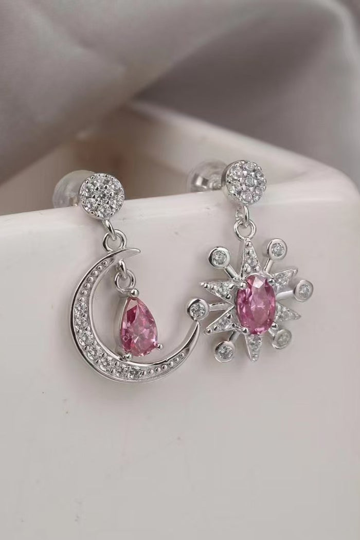 Elegant Moissanite Sterling Silver Moon & Star Earrings, 2 Carat