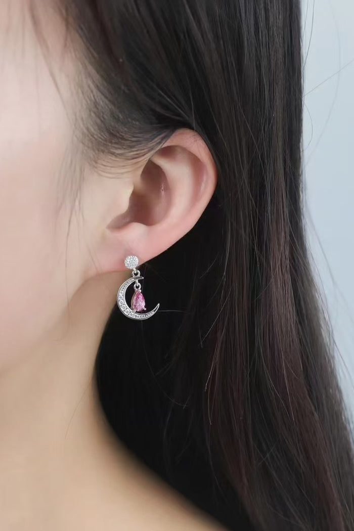 Elegant Moissanite Sterling Silver Moon & Star Earrings, 2 Carat