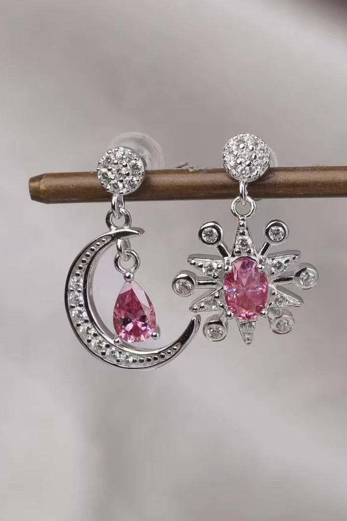 Elegant Moissanite Sterling Silver Moon & Star Earrings, 2 Carat