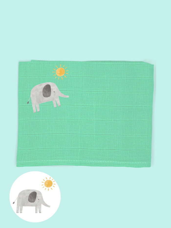 Elephant 'Safari Dreams' Muslin - multiple colours available Muslin Little Mouse Baby Clothing & Gifts mint green