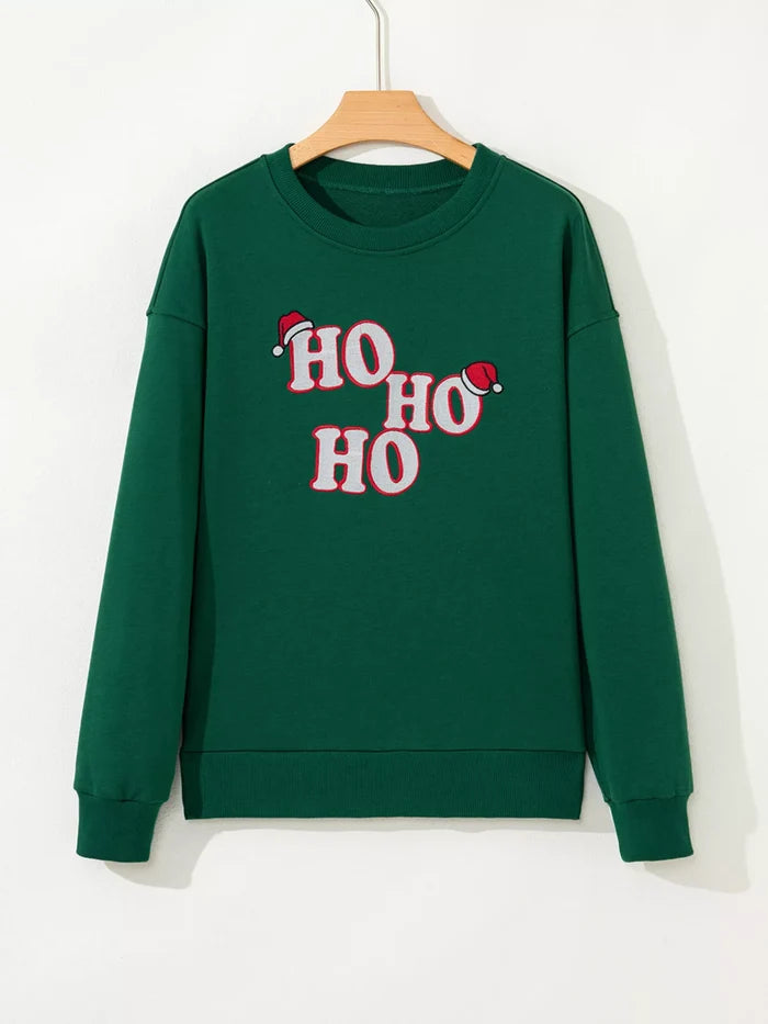 Embroidered Letter Christmas Round Neck Sweatshirt