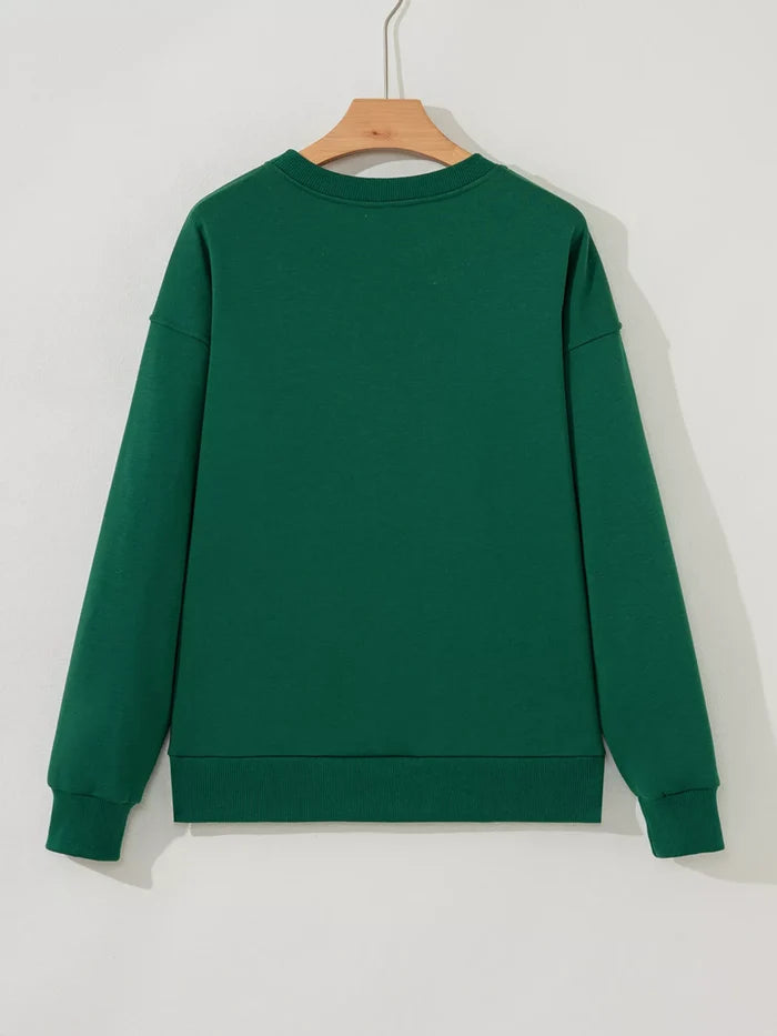 Embroidered Letter Christmas Round Neck Sweatshirt