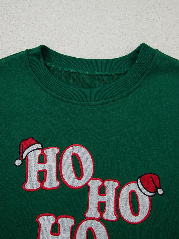 Embroidered Letter Christmas Round Neck Sweatshirt