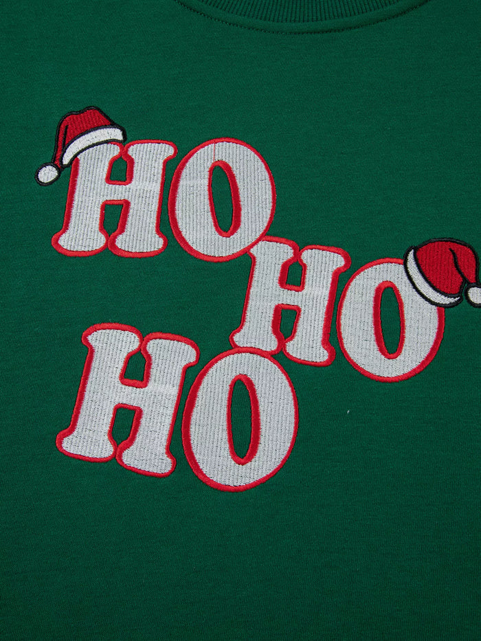 Embroidered Letter Christmas Round Neck Sweatshirt