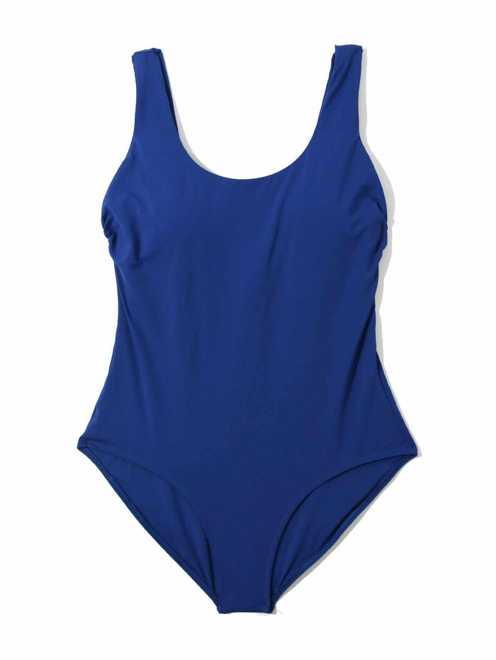 Essential One Piece Swimsuit Poolside Blue - Flat Lay, Scoop Neck One-Piece Swimwear for Women | Hanky Panky