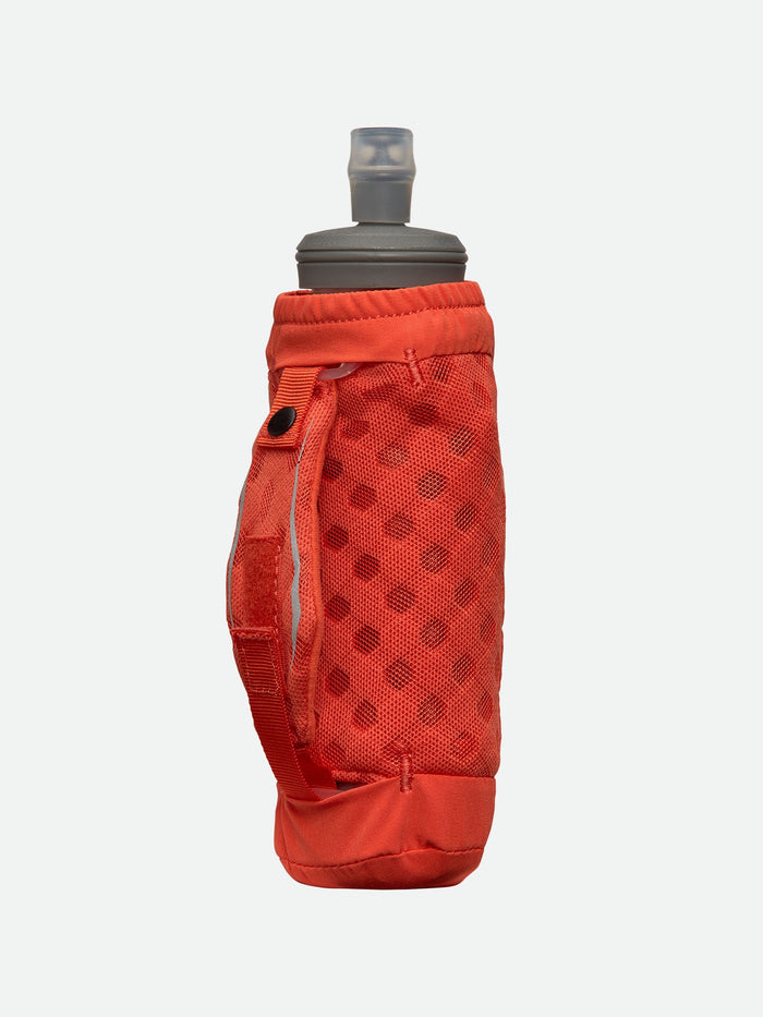 color:Tiger Lily/White||seo:Nathan ExoShot 2.0 14oz Handheld - Tiger Lily/White - Back View Featuring Strap