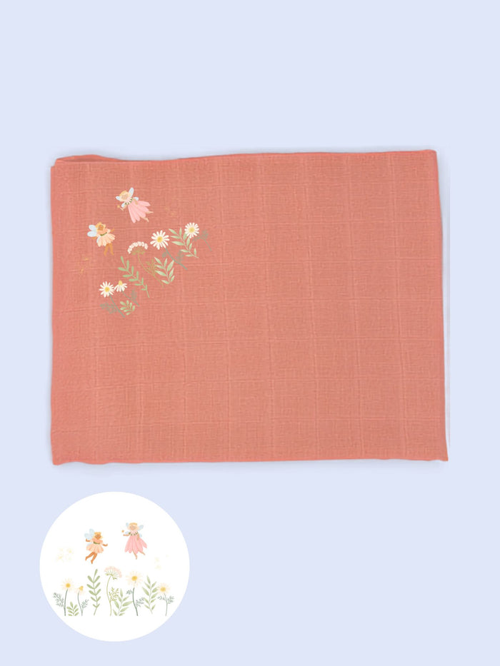 'Fairy Garden' 100% Pure Cotton Muslin - 70cm x 70cm - One Muslin Muslin Little Mouse Baby Clothing & Gifts rust Pink