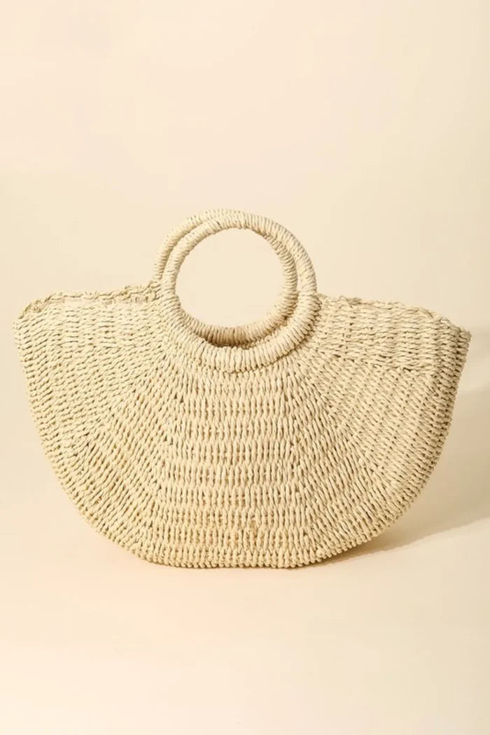 Fame Half Moon Straw Tote Bag