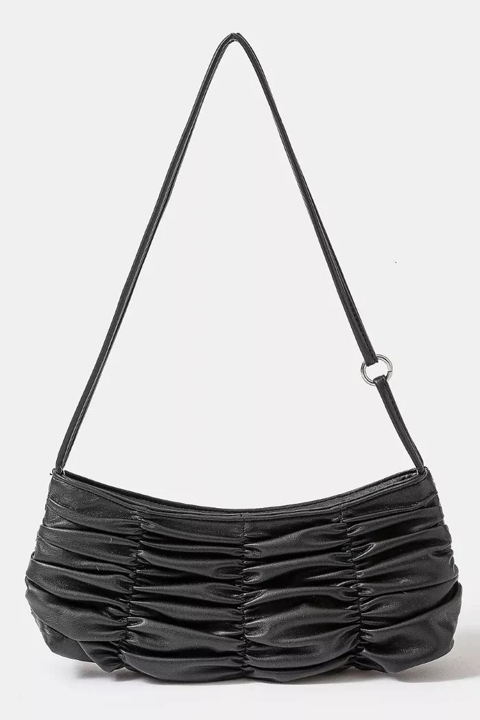 Fame Segmented Pleated Faux Leather Hand Bag