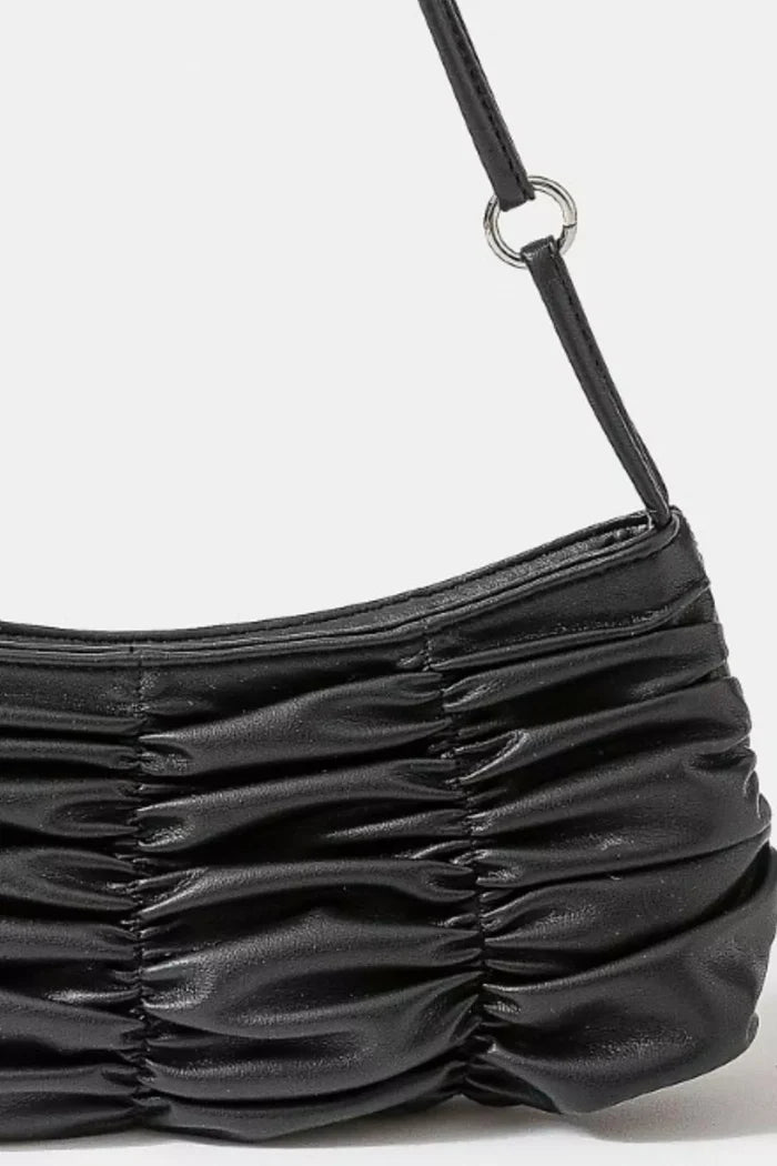 Fame Segmented Pleated Faux Leather Hand Bag